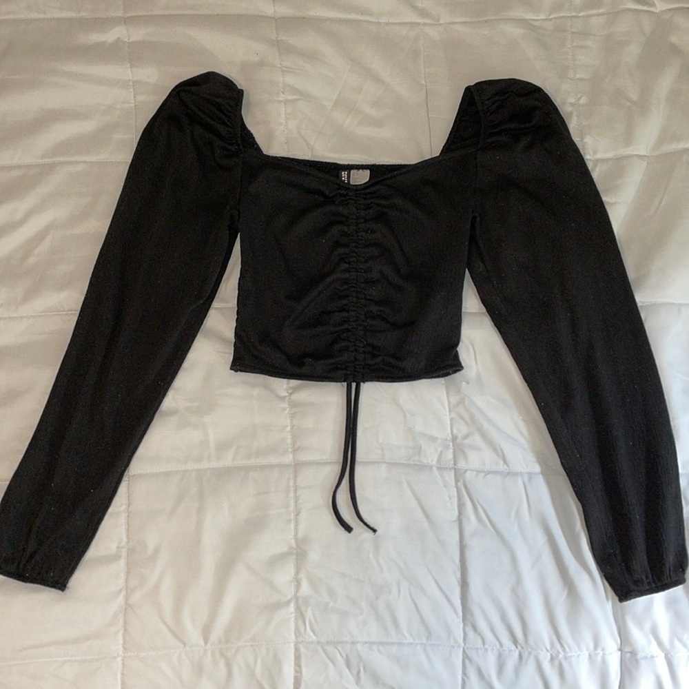 Princess Sleeve Black Ruched Top